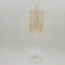 Load image into Gallery viewer, Hand Painted Sacred Goddess Chalice Champagne Glass . Goddess figure with moon cycles and intricate gold (henna style) designs