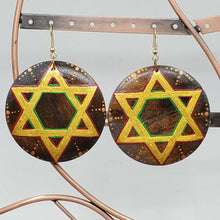 Load image into Gallery viewer, Rasta- Star of David 'red gold and green' -hand painted wood earrings