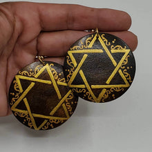 Load image into Gallery viewer, Rasta- Star of David 'brown and gold' -hand painted wood earrings