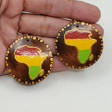 Load image into Gallery viewer, Rasta- Africa &#39;red gold and green&#39; -hand painted wood earrings
