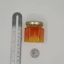 Load image into Gallery viewer, Hand Stained-Painted glass jar- orange fading to yellow with intricate gold henna style designs in gold