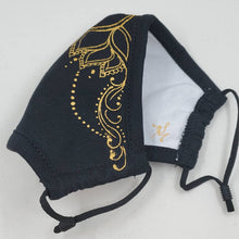 Load image into Gallery viewer, Hand painted face mask - henna inspired lotus design. 100% cotton - Washable, breathable, and Foldable. Made in the USA
