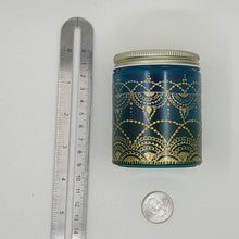 Load image into Gallery viewer, Hand Stained - Hand Painted glass jar - green fading to blue (hombre) with intricate gold (henna style) designs.
