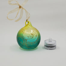 Load image into Gallery viewer, Hand painted and stained ornament/mini lantern in green and yellow