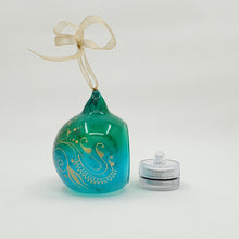 Load image into Gallery viewer, Hand painted and stained ornament/mini lantern in green and blue