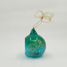 Load image into Gallery viewer, Hand painted and stained ornament/mini lantern in green and blue