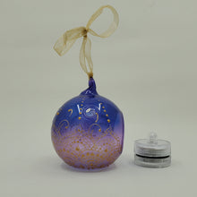Load image into Gallery viewer, Hand painted and stained ornament/mini lantern in purple and blue