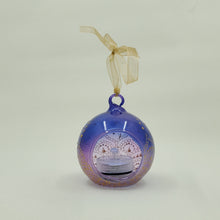 Load image into Gallery viewer, Hand painted and stained ornament/mini lantern in purple and blue