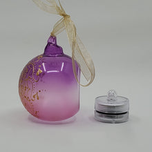 Load image into Gallery viewer, Hand painted and stained ornament/mini lantern in purple and pink