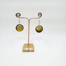 Load image into Gallery viewer, shell earring, circle- Brown, Gold and Green
