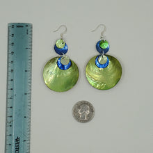 Load image into Gallery viewer, Shell earrings, Large drop- Green and Blue

