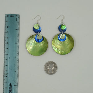 Shell earrings, Large drop- Green and Blue