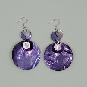 Shell earrings, Large drop- Purples and light Pink