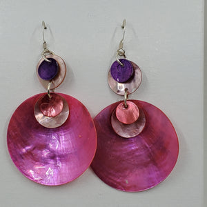 Shell earrings, Large drop- Pinks and Purple