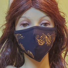 Load image into Gallery viewer, Hand painted face mask - henna inspired designs that look like jewelry. 100% cotton - Washable, breathable, and Foldable. Made in the USA