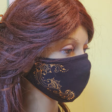 Load image into Gallery viewer, Hand painted face mask - henna inspired designs that look like jewelry. 100% cotton - Washable, breathable, and Foldable. Made in the USA