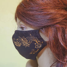 Load image into Gallery viewer, Hand painted face mask - henna inspired designs that look like jewelry. 100% cotton - Washable, breathable, and Foldable. Made in the USA