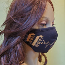 Load image into Gallery viewer, Hand painted face mask - speakers and the heartbeat of music. 100% cotton - Washable, breathable, and Foldable. Made in the USA