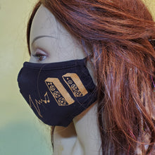 Load image into Gallery viewer, Hand painted face mask - speakers and the heartbeat of music. 100% cotton - Washable, breathable, and Foldable. Made in the USA