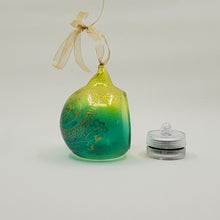 Load image into Gallery viewer, Hand painted and stained ornament/mini lantern in green and yellow
