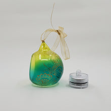Load image into Gallery viewer, Hand painted and stained ornament/mini lantern in green and yellow