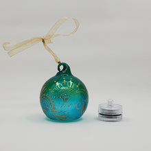 Load image into Gallery viewer, Hand painted and stained ornament/mini lantern in green and blue