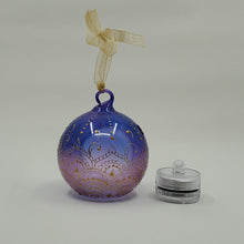Load image into Gallery viewer, Hand painted and stained ornament/mini lantern in purple and blue