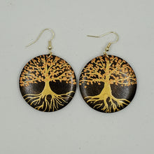 Load image into Gallery viewer, Tree of Life- handpainted wood earrings - Gold and coppery. Boho