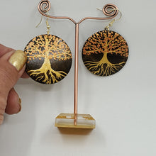 Load image into Gallery viewer, Tree of Life- handpainted wood earrings - Gold and coppery. Boho