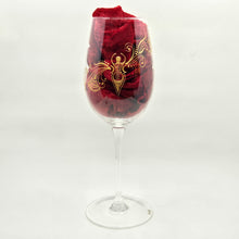 Load image into Gallery viewer, Hand Painted Sacred Goddess Chalice Wine Glass . Goddess figure with moon cycles and intricate gold 'henna inspired' designs.