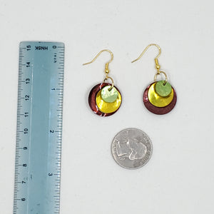 shell earring, circle- Brown, Gold and Green