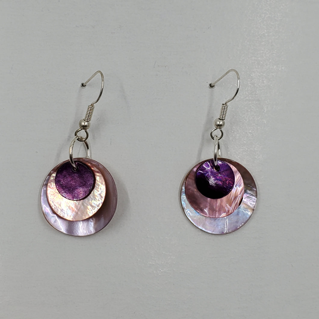 shell earring, circle- Pink and Purple
