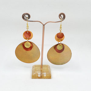 Shell earrings, Large drop- Orange, Yellow/ Gold and Red
