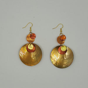 Shell earrings, Large drop- Orange, Yellow/ Gold and Red