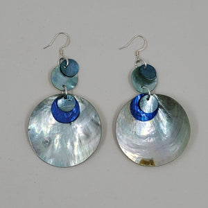 Shell earrings, Large drop- Shades of  Blue
