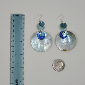 Shell earrings, Large drop- Shades of  Blue