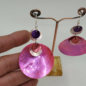 Shell earrings, Large drop- Pinks and Purple