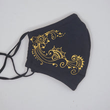 Load image into Gallery viewer, Hand painted face mask - henna inspired designs that look like jewelry. 100% cotton - Washable, breathable, and Foldable. Made in the USA