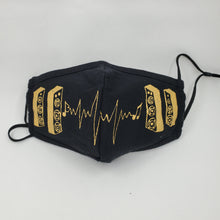 Load image into Gallery viewer, Hand painted face mask - speakers and the heartbeat of music. 100% cotton - Washable, breathable, and Foldable. Made in the USA
