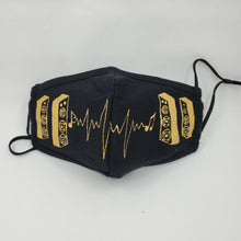 Load image into Gallery viewer, Hand painted face mask - speakers and the heartbeat of music. 100% cotton - Washable, breathable, and Foldable. Made in the USA