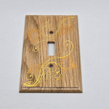 Load image into Gallery viewer, Hand Painted wood Switch plate /cover plate for Toggle switch - Oversized. Gold henna inspired designs on Oak finished wood