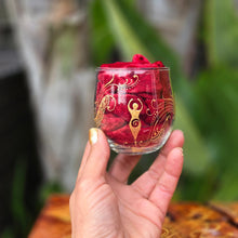 Load image into Gallery viewer, Hand Painted Goddess symbol with moon cycles- Candle holder for your Altar or Shrine with intricate gold henna inspired designs