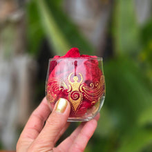 Load image into Gallery viewer, Hand Painted Goddess symbol with moon cycles- Candle holder for your Altar or Shrine with intricate gold henna inspired designs