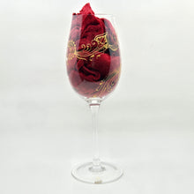 Load image into Gallery viewer, Hand Painted Crystal wine glass. Intricate gold henna inspired art winding around the entire glass.