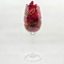 Load image into Gallery viewer, Hand Painted Crystal wine glass. Intricate gold henna inspired art winding around the entire glass.