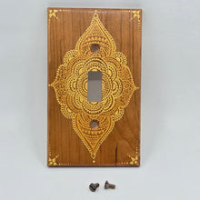 Load image into Gallery viewer, Hand Painted Cherry wood Switch / Cover / Wall plate for Toggle switch - Midsized. Gold henna inspired designs on solid wood