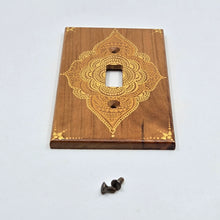 Load image into Gallery viewer, Hand Painted Cherry wood Switch / Cover / Wall plate for Toggle switch - Midsized. Gold henna inspired designs on solid wood
