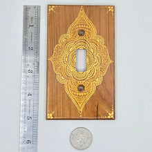 Load image into Gallery viewer, Hand Painted Cherry wood Switch / Cover / Wall plate for Toggle switch - Midsized. Gold henna inspired designs on solid wood