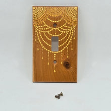 Load image into Gallery viewer, Hand Painted Cherry wood Switch / Cover / Wall plate for Toggle switch - Midsized. Gold henna inspired designs on solid wood
