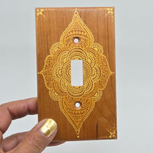 Load image into Gallery viewer, Hand Painted Cherry wood Switch / Cover / Wall plate for Toggle switch - Midsized. Gold henna inspired designs on solid wood